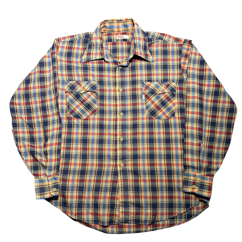 Vintage Levis Plaid Button Down Shirt XL White Tab Long Sleeve Blue Red Yellow